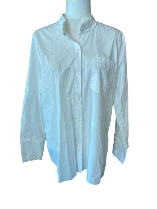 Alex Mill Tops - Alex Mills Easy Ruffle Shirt SZ 10 White Button Down Frills Victorian SZ XL